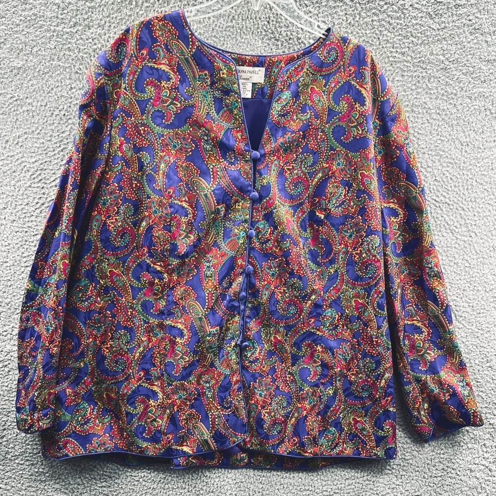 Adrianna Papell Woman 22 Silk Paisley Jacket Blue Red Evening Party Button Front